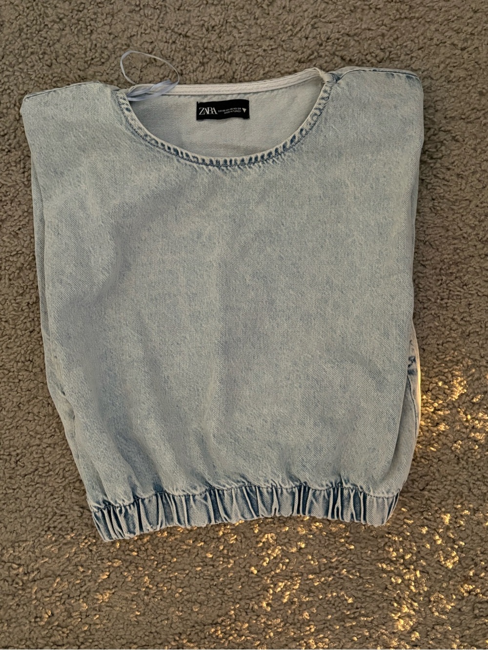 Zara Washed Light Blue Denim-Style Scoop Neck Cropped Tank
